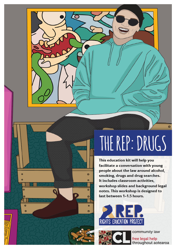 Man with sunglasses sitting and laughing. Surrealist picture behind him on wall.